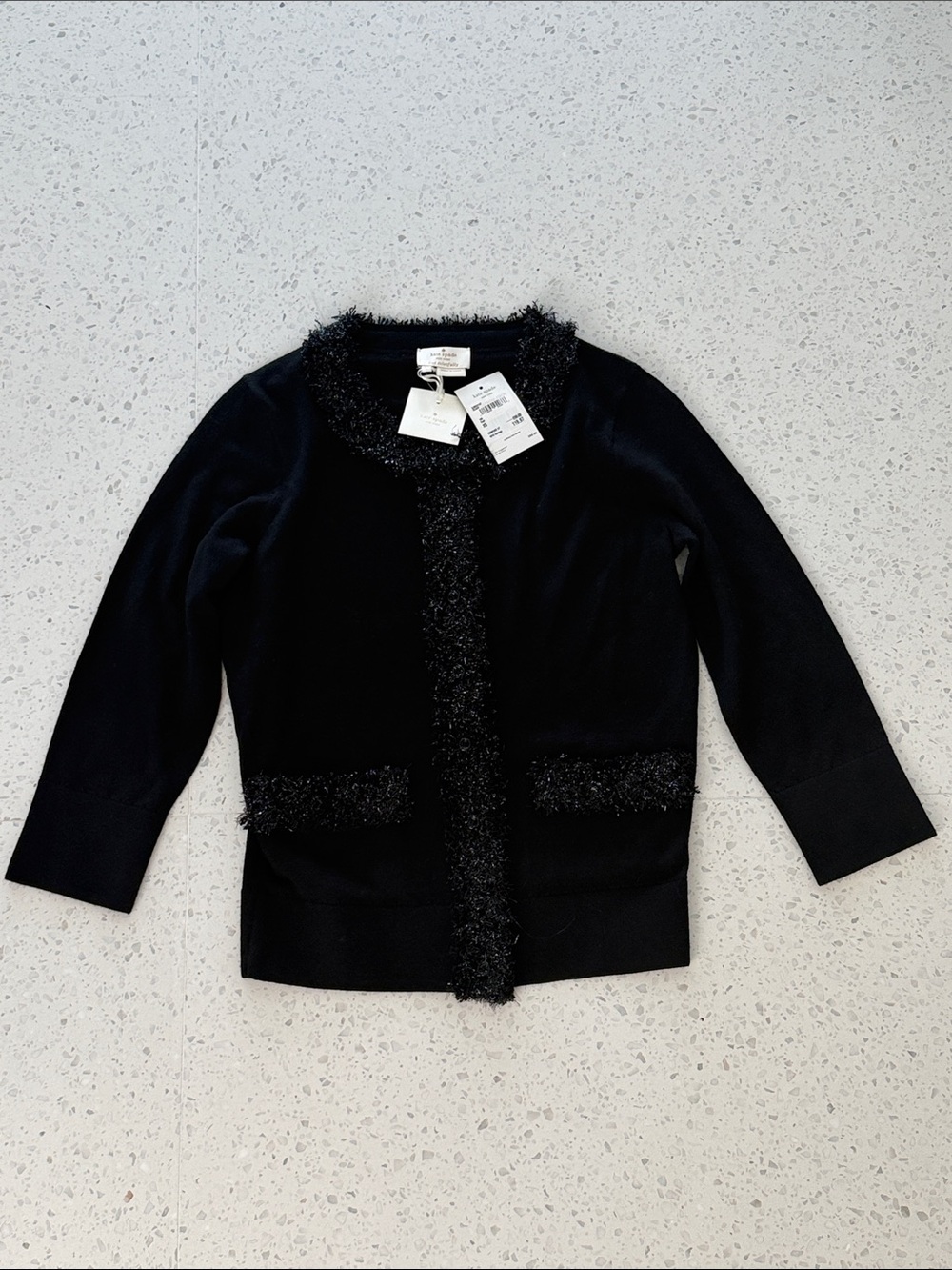 kate spade Black Sparkle-Trim Open Cardigan size XS new with tags